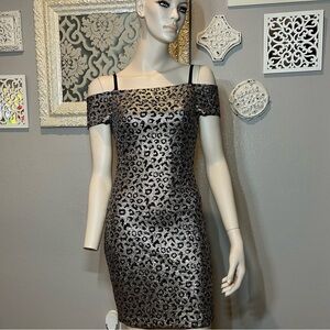 Guess Off-Shoulder Shimmery Leopard Print Dress